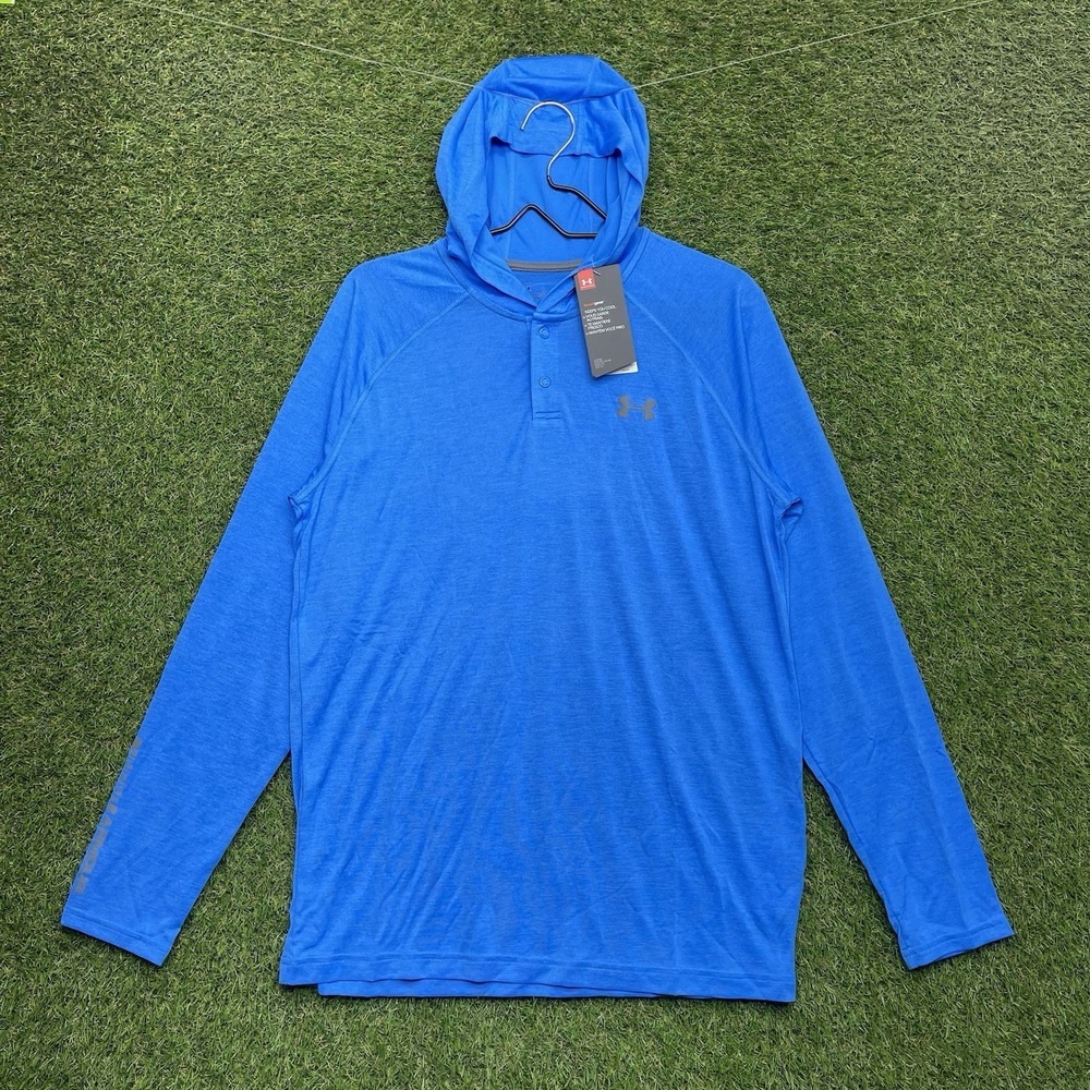 Under Armour Heatgear Hooded Shirt Mens Medium Loose Fit Pullover Blue NWT